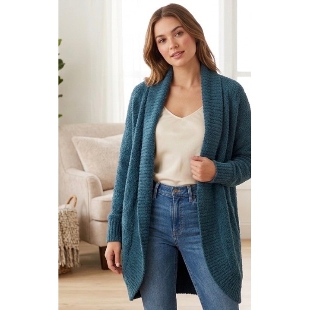 UGG Cardigan Sweater Blue Fuzzy Sherpa Open Front Women XS 1098870